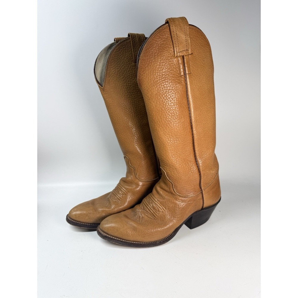 Vintage Olathe Tan Leather Western Cowboy Boots 4056 Size Men's 7C USA